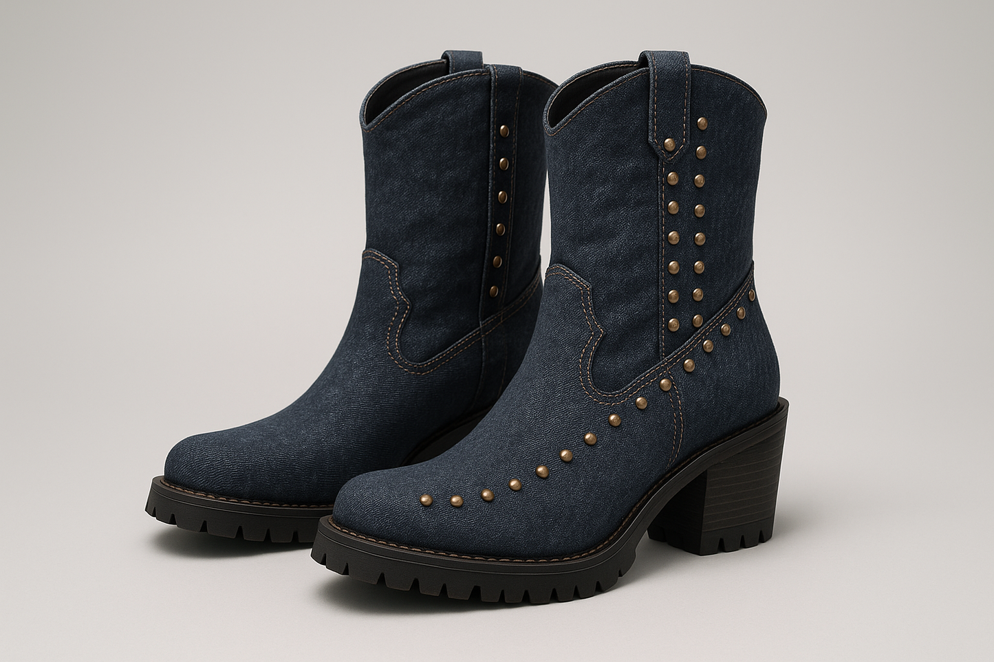 Cross-border plus size western Denim wind boots women 2024 autumn and winter new rivet locomotive boots TEUM explosions