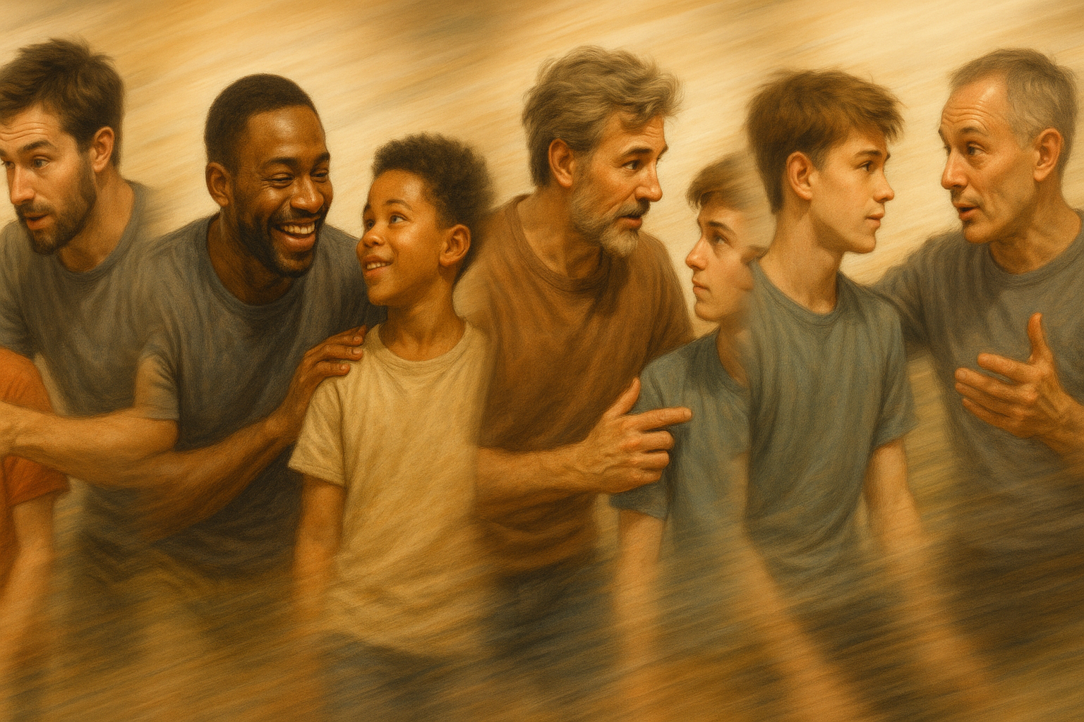 Dads as Mentors dressed in Men Tees as they show boys and young men Scroll in Motion