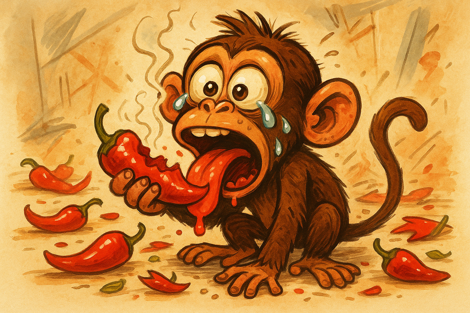 "Trouble Made the Monkey Ate Pepper."